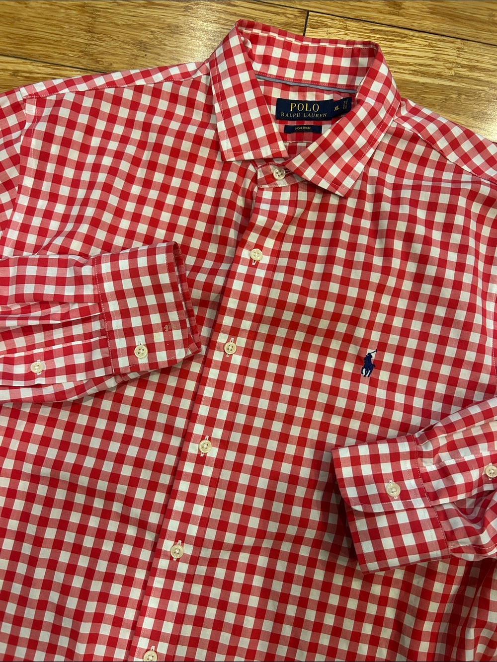 Polo by Ralph Lauren Preppy Red & White Gingham Blue Pony Button-Down Shirt XL